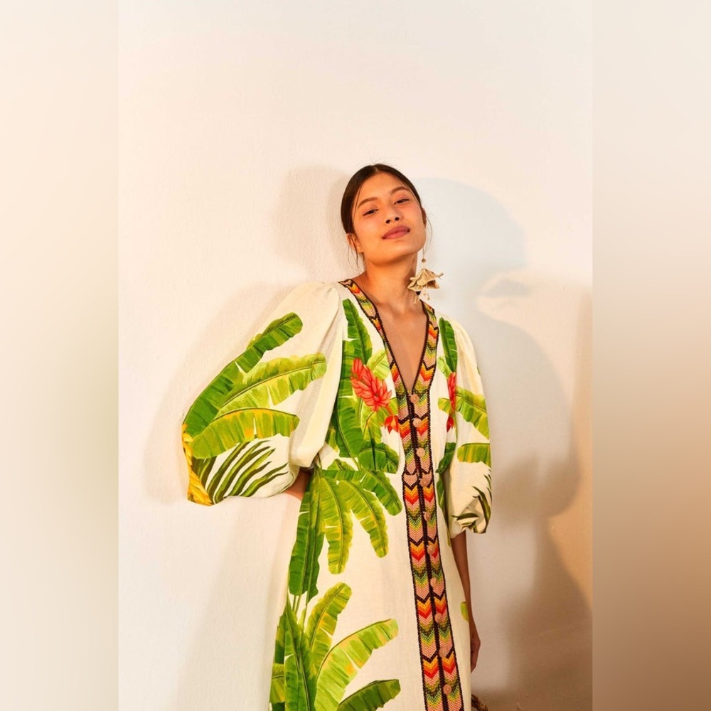 Farm Rio Fresh Forest Linen-Blend Midi-Dress - Picture 9 of 12